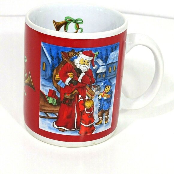 Costco Other - Old World Christmas Holiday Mug Cup Stoneware 12 oz with Santa and Kids Red FLAW